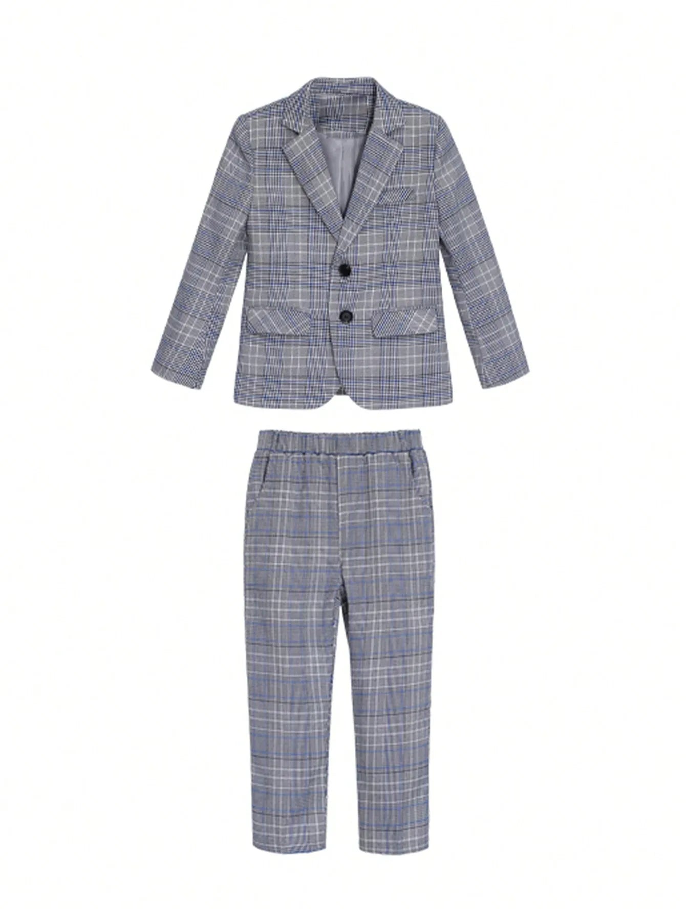 Boys Plaid Suit Set Blazer and Trousers for Formal Events
