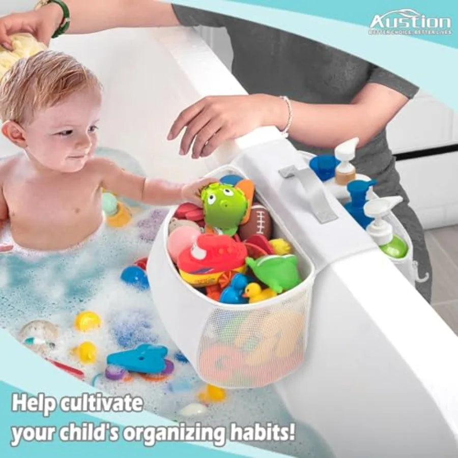 Saddle Shape Bath Toy Organizer Mesh 2 Compartments