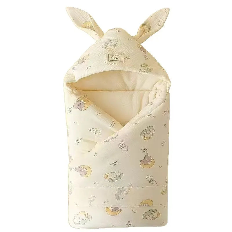 High Quality Cotton Newborn Swaddle Blanket with Cute Bunny Ears Hospital Delivery Wrap Extra Soft Thermal Baby Swaddling New
