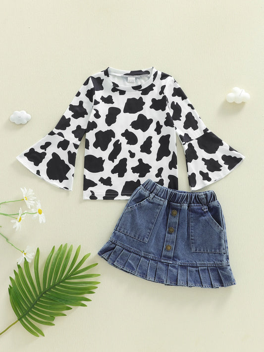 Infant Boy 3-Piece Turtleneck Top Cow Print Denim Pants Hat