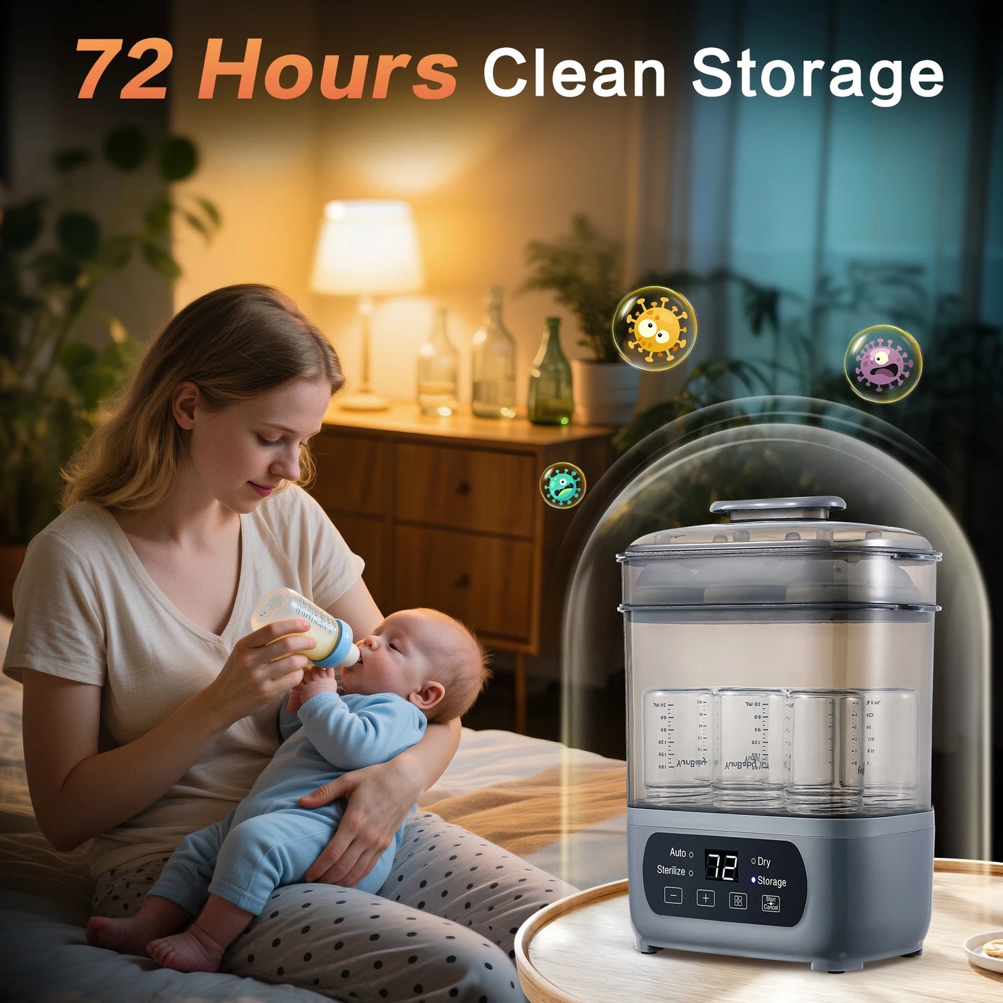 4 In 1 Baby Bottle Sterilizer And Dryer 72H Storage