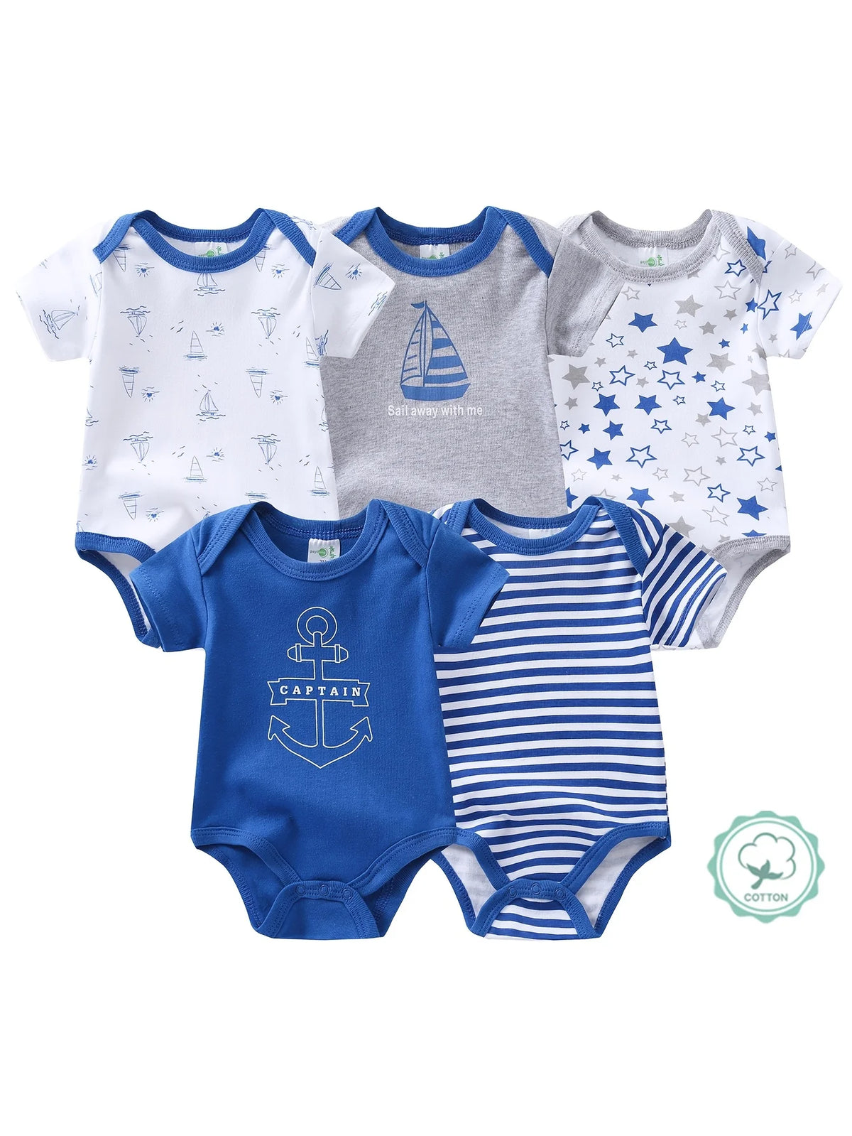 Baby Boy Triangle Rompers 5 Pack With Sailboat Pattern Onesies