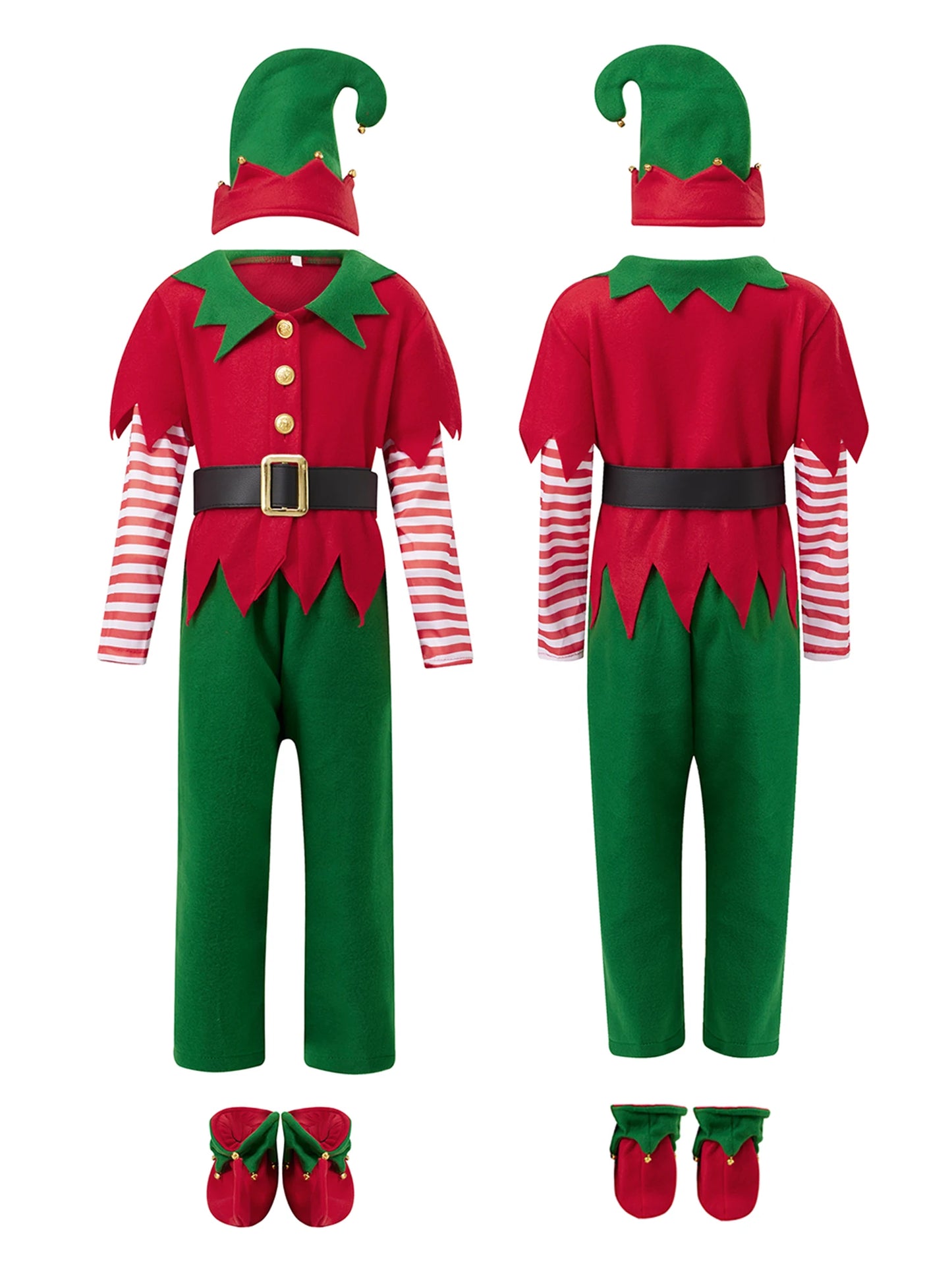 Boys Festive Christmas Elf Costume With Hat Belt Socks
