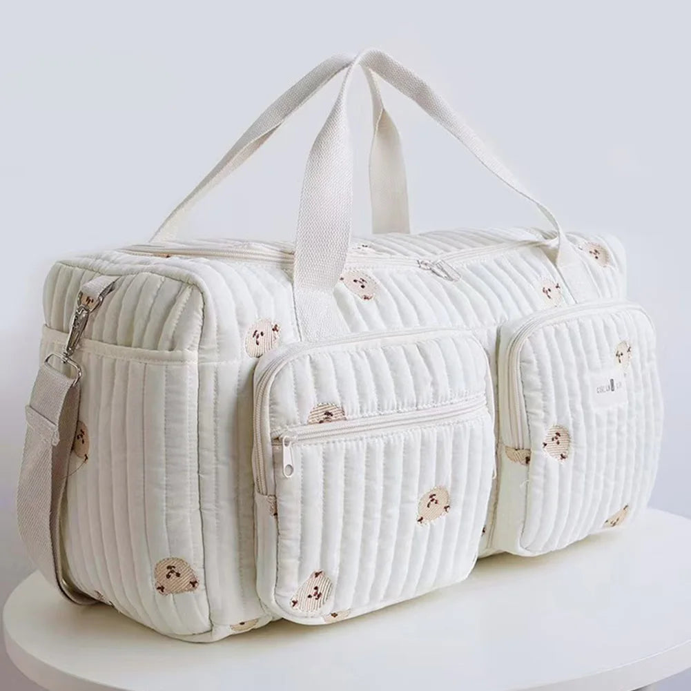 Quilted Baby Diaper Bag Large Capacity Hospital Weekender Travel Bag