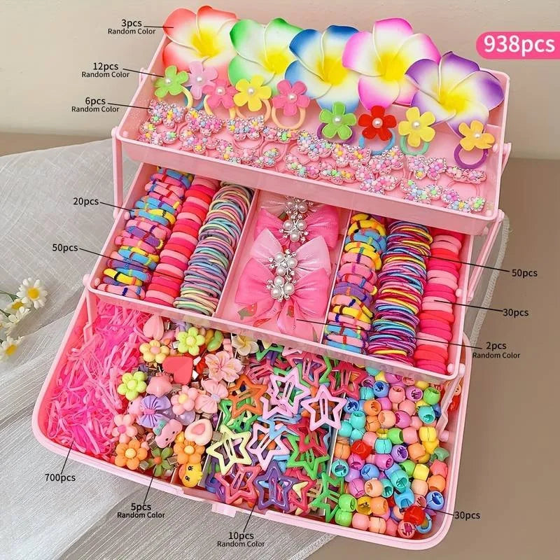 18/546Pcs /1152PCS Bow High Elastic Hair Accessories Set Korean Style Princess Hair Clips, No Hurt Hair Colorful Girls Hair Bands Hair Clips Girls Children No Box