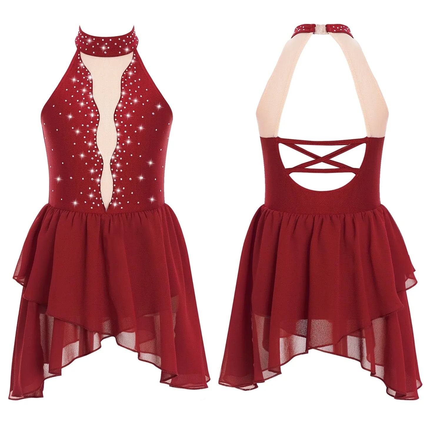 Kids Girls Dance Dress Rhinestone Leotard For Ballet Gymnastics