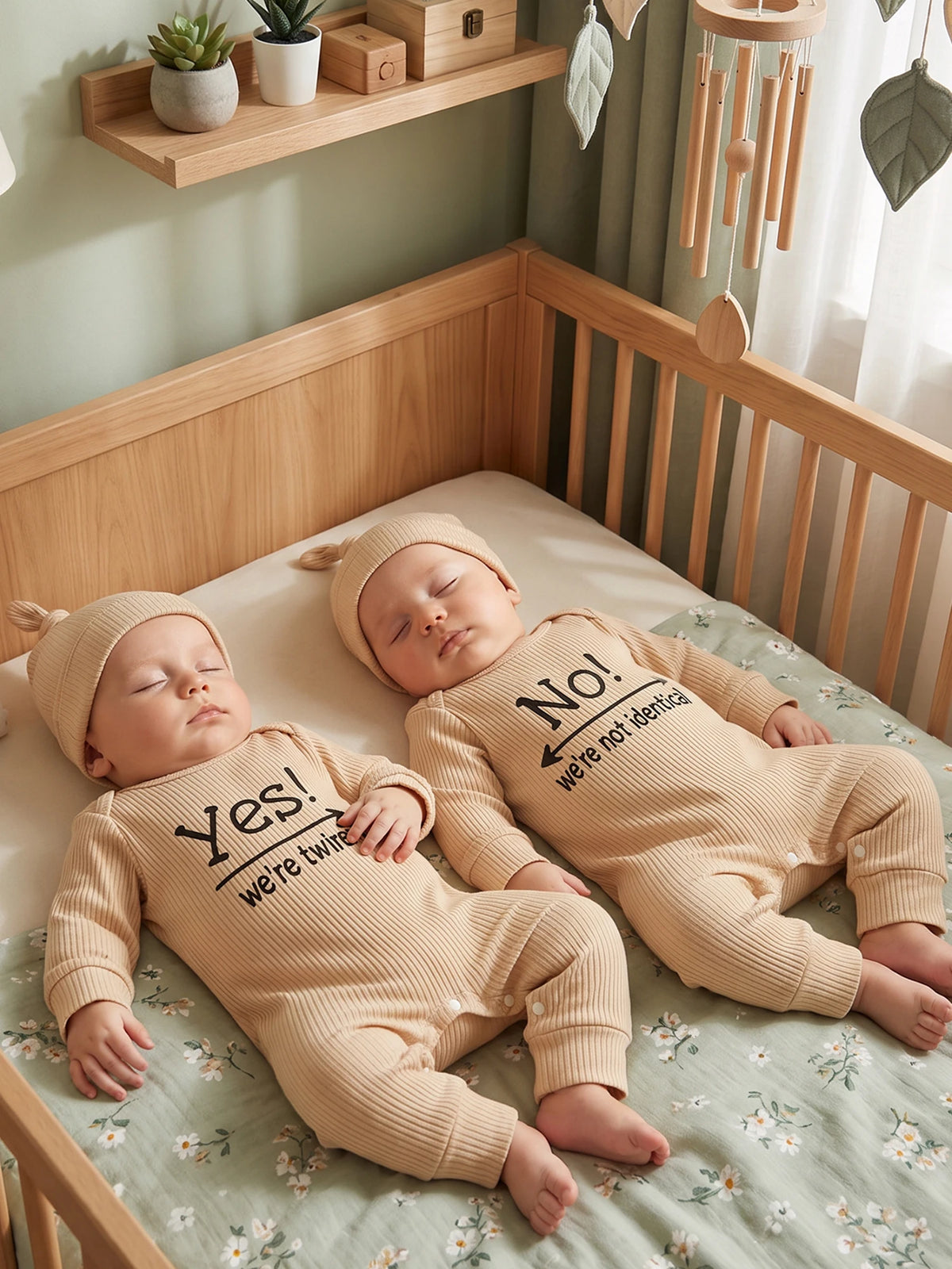 Ribbed Crew Neck Long Sleeve Baby Outfits Letter Baby Outfits Letter Twin Letter-Print-Ribbed Romper Ribbed Crew Neck Long