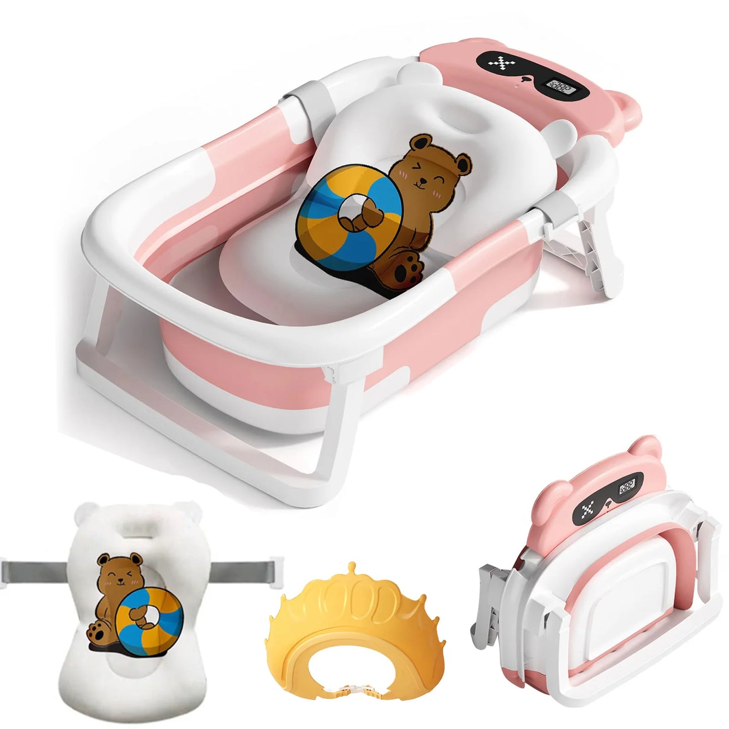 Baby Bath Tub With Cushion Foldable Design And Thermometer