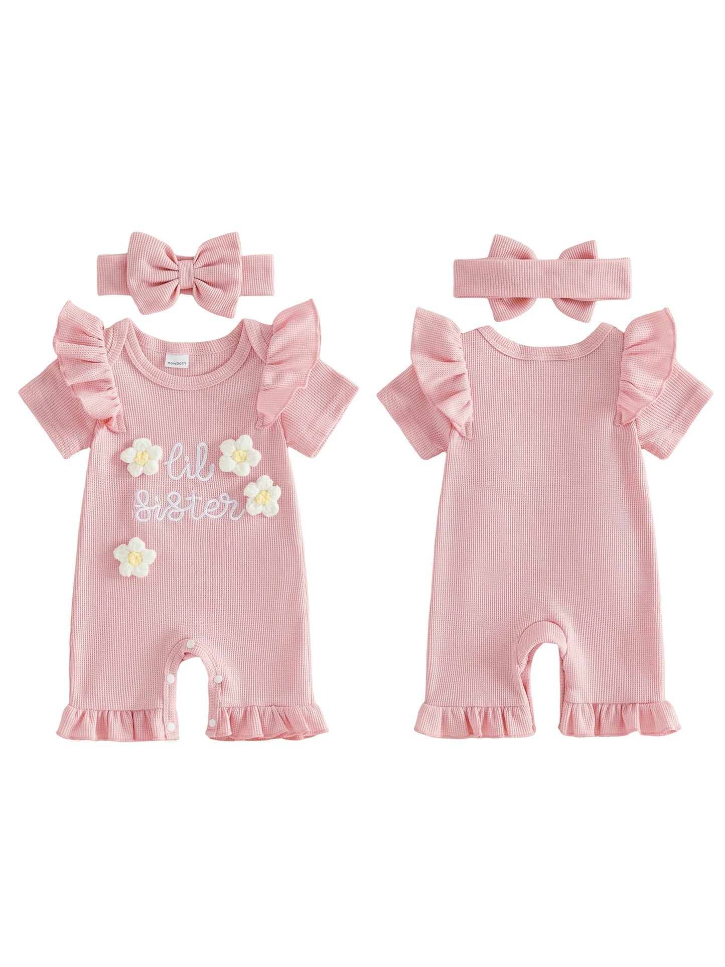 Floral Print Sleeveless Baby Girl Romper With Matching Bow Headband