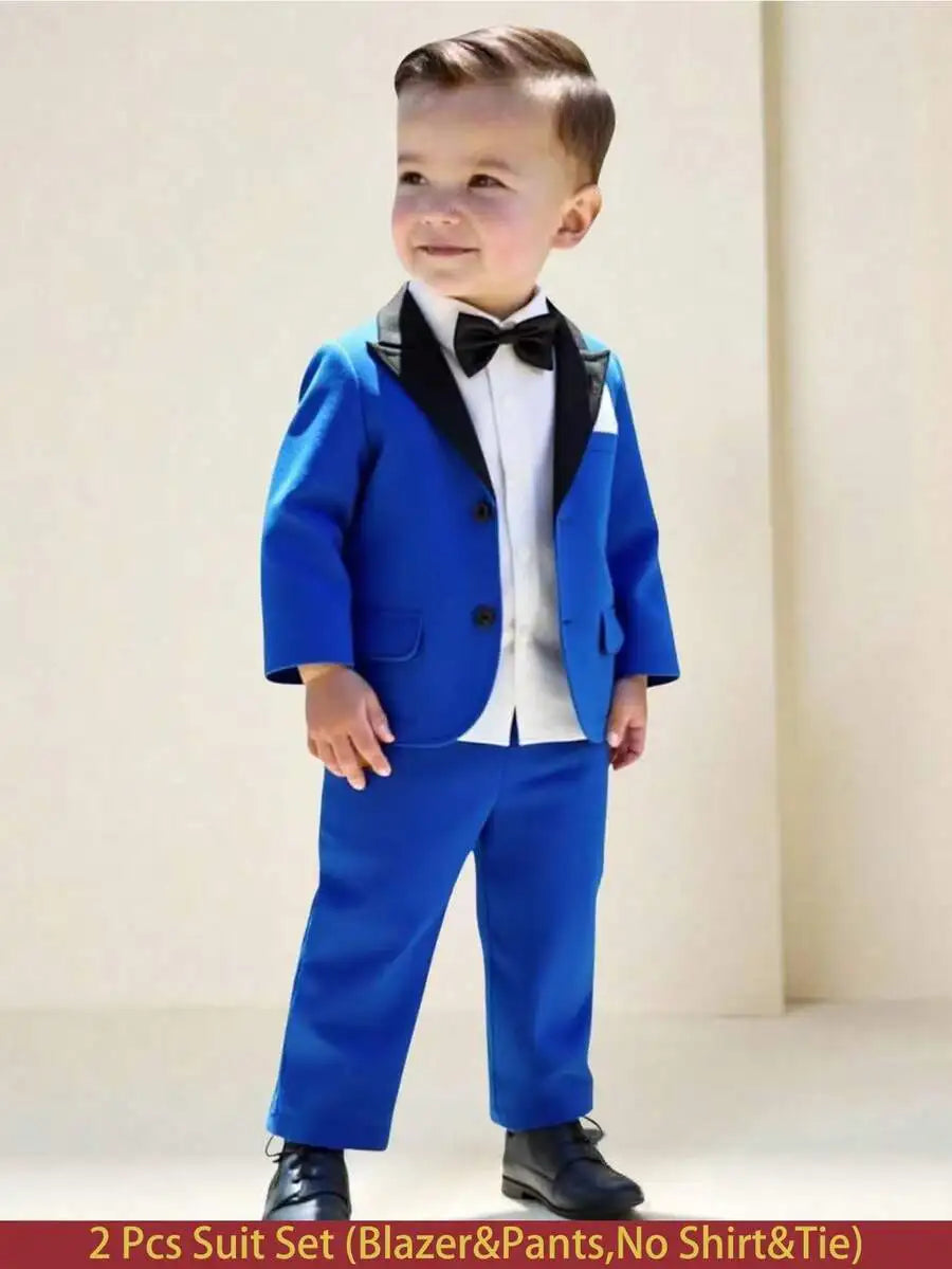 Toddler Formal Suit Set Shawl Lapel Jacket Bow Tie Elastic Waist Pants