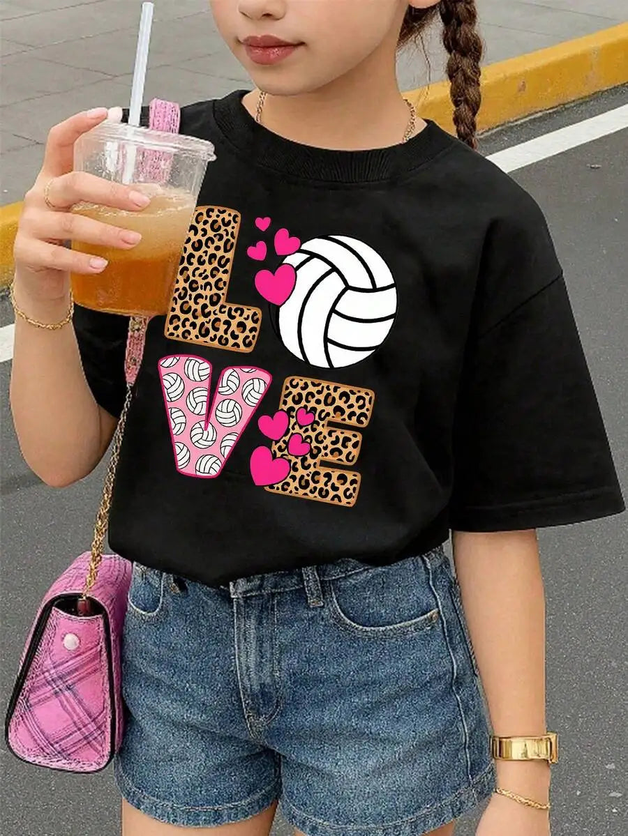 Girls & Teenagers Students Casual Printed Black Crew Neck Short Sleeve T-Shirt Top, Summer