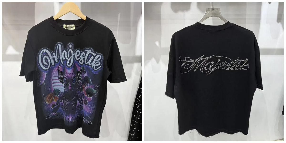 Cotton T Shirt With Letter Rhinestone Print Breathable Hip Hop
