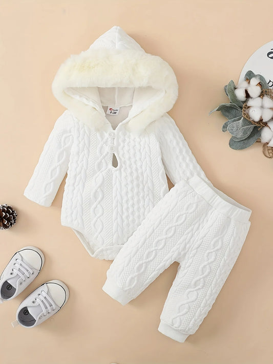 Toddler Girl Fall Winter Hoodie Romper And Pants Set