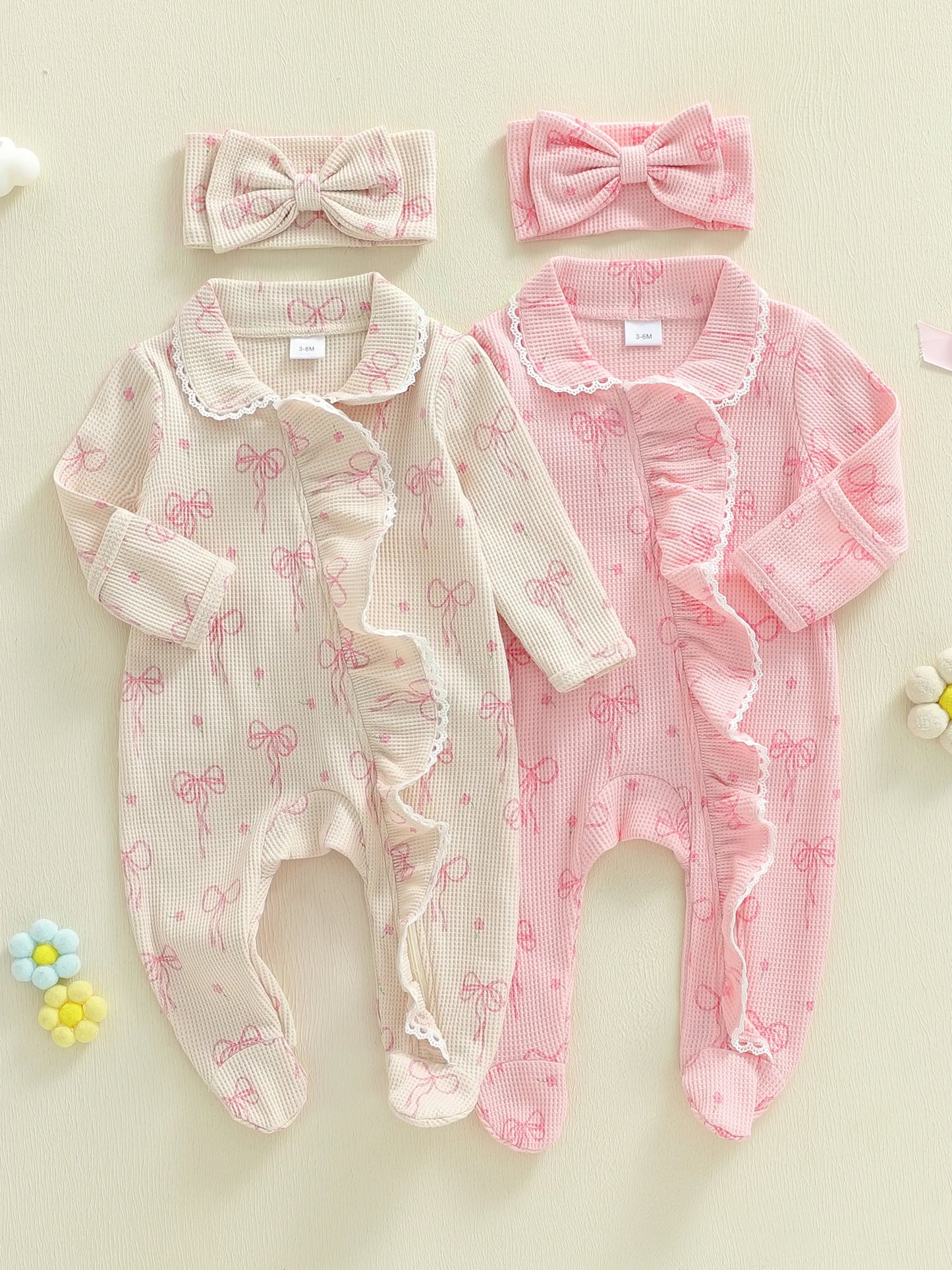 Adorable Infant Girl Autumn Footie Romper With Matching Headband