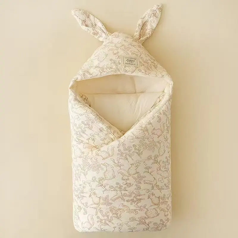 High Quality Cotton Newborn Swaddle Blanket with Cute Bunny Ears Hospital Delivery Wrap Extra Soft Thermal Baby Swaddling New