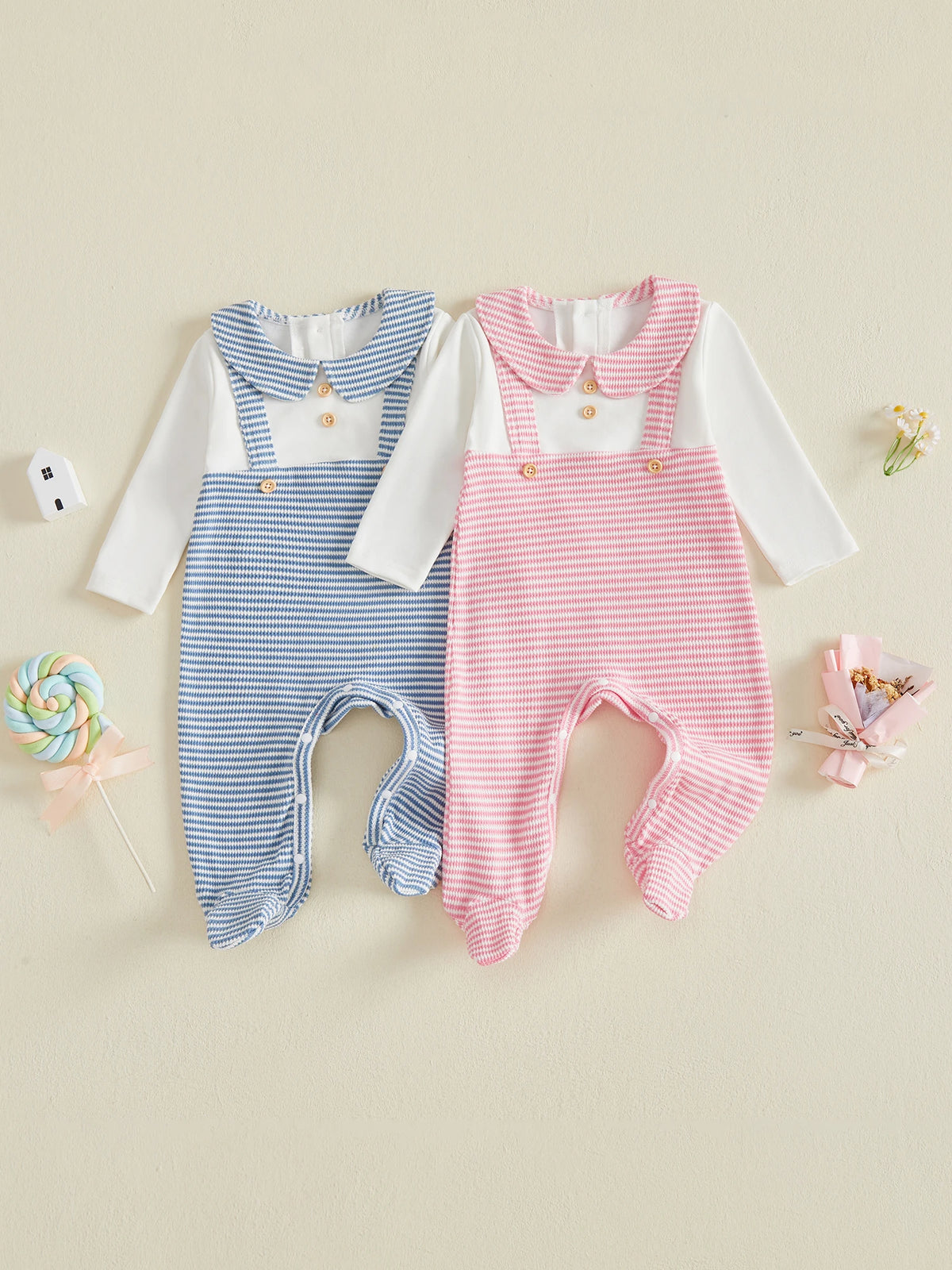 Autumn Stripe Patchwork Bodysuit Long Girl Autumn Footed Romper Long Sleeve Romper Long Sleeve Stripe