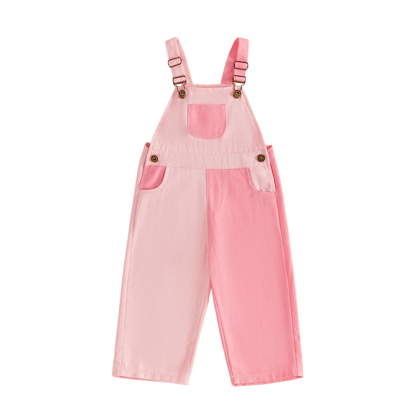 Girls Sleeveless Square Neck Contrasting Suspender Romper Polyester