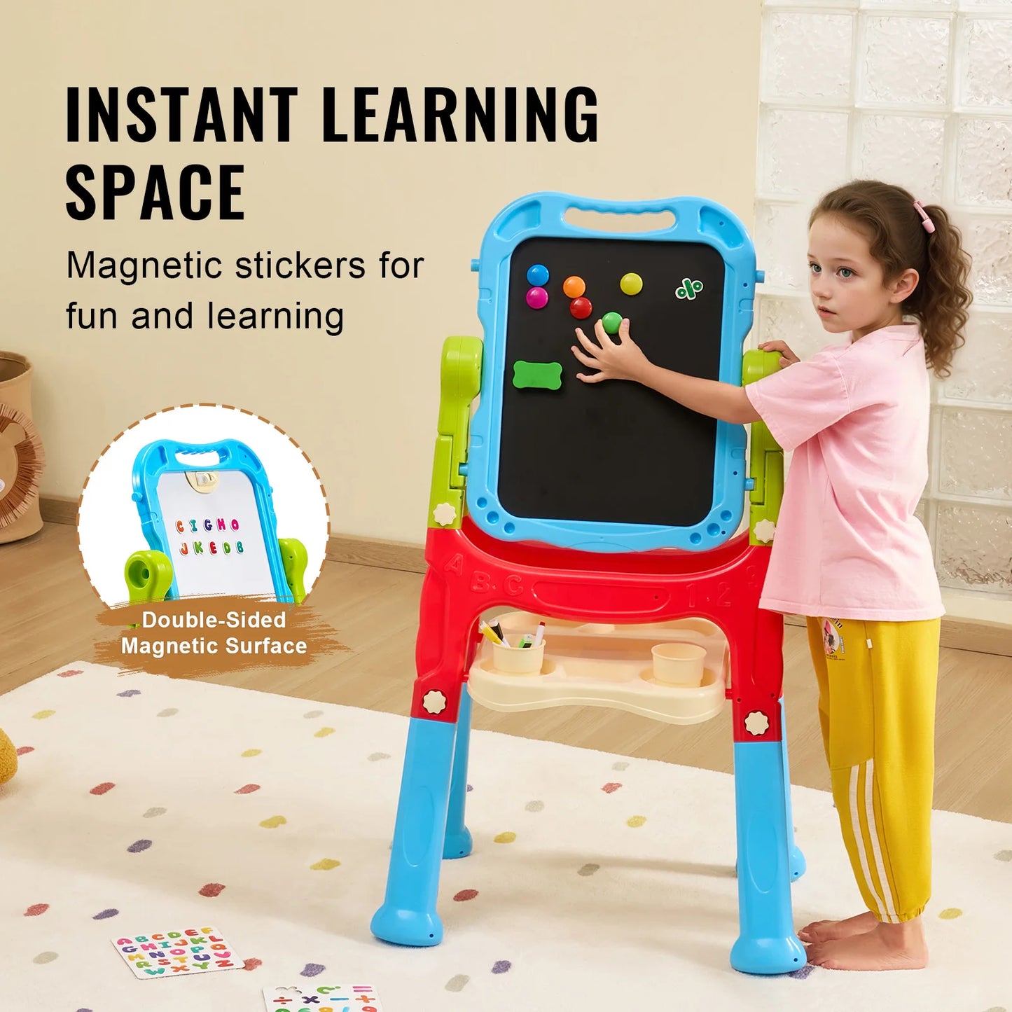 Children Magnetic Drawing Board Art Easel With Chalkboard For Kids