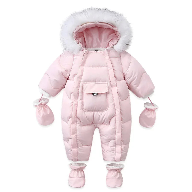 AYNIGIELL Winter Baby Jumpsuit Hooded Wool Down Romper