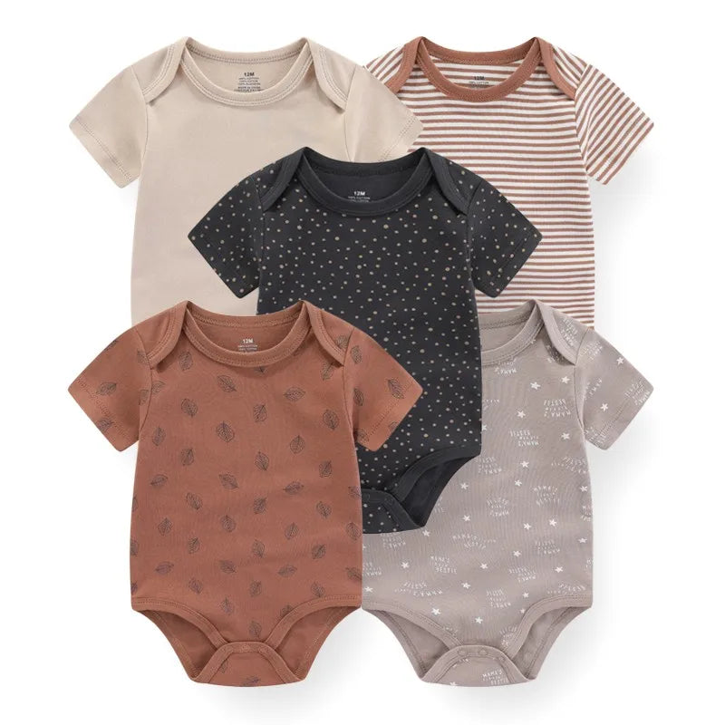 5 Pack Summer Short Sleeve Baby Bodysuits Cartoon Newborn Onesie